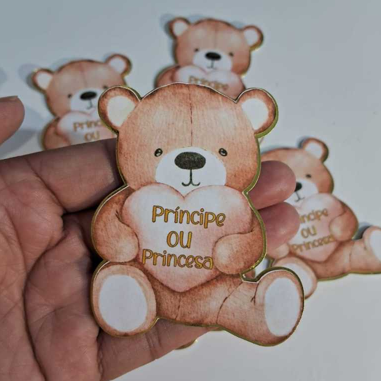 Aplique Ursinho Chá Revelação Personalizado | Scrap para Lembrancinhas de Festa/Chá de Bebê