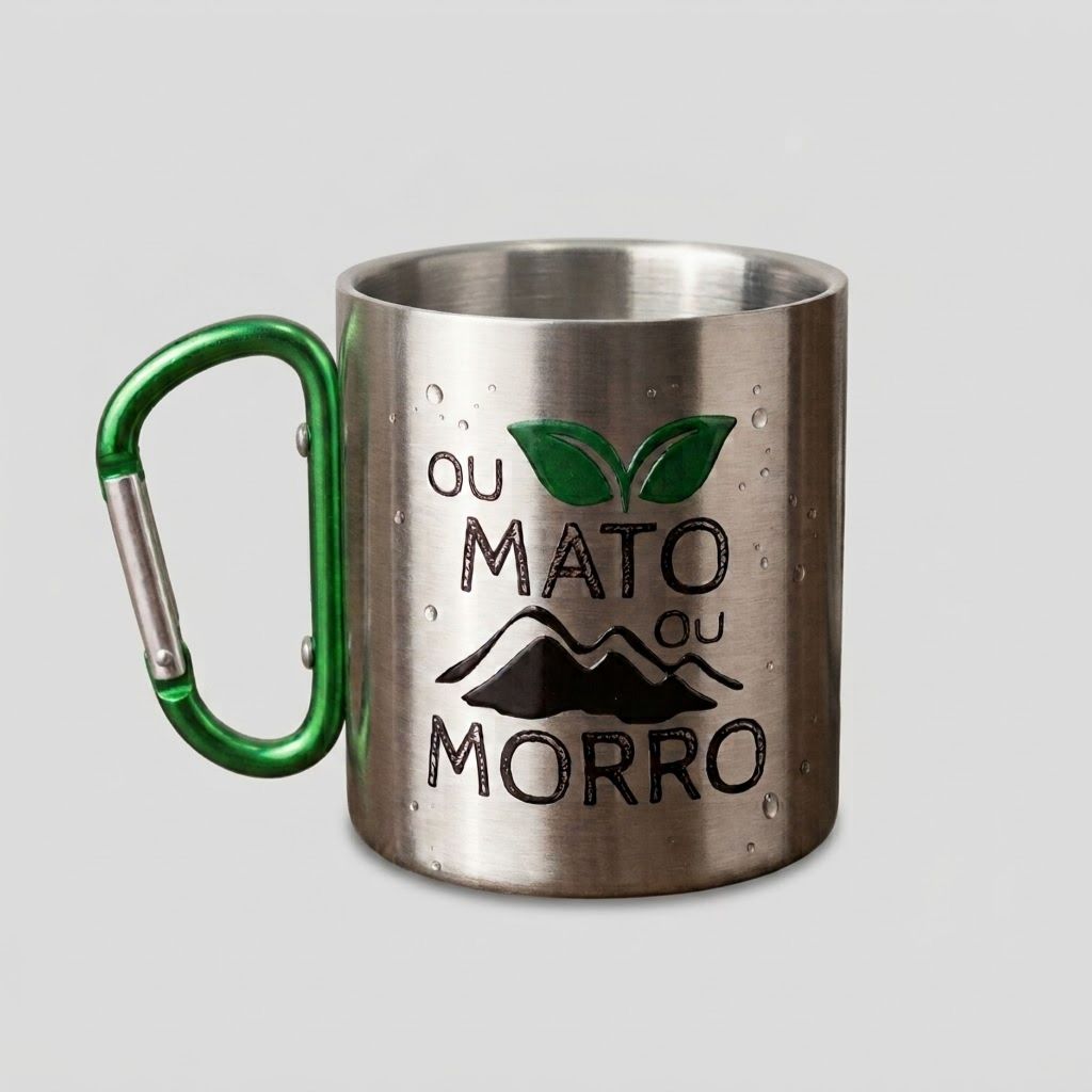 Caneca Inox Mosquetão 220ml Ou Mato Ou Morro Aventura Camping Trilha