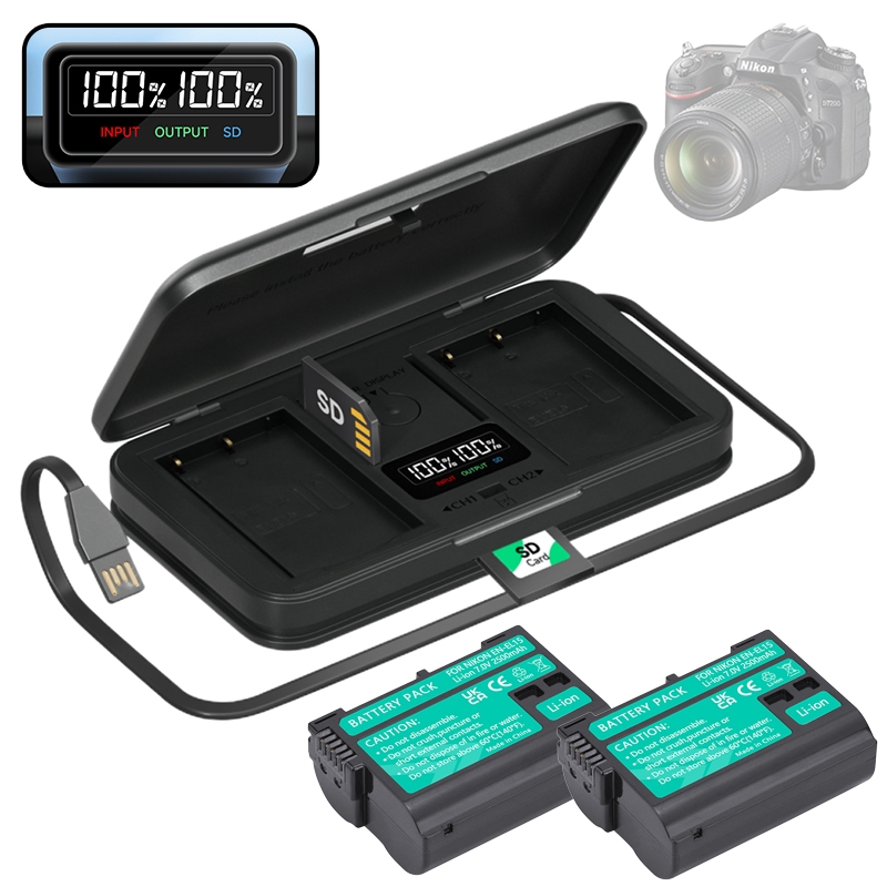 Carregador De Câmera En-el15 2 Bateria Para Nikon Z7 ZF V1 D7000 D7100 D7500 D850 D750 D610 MB-D18