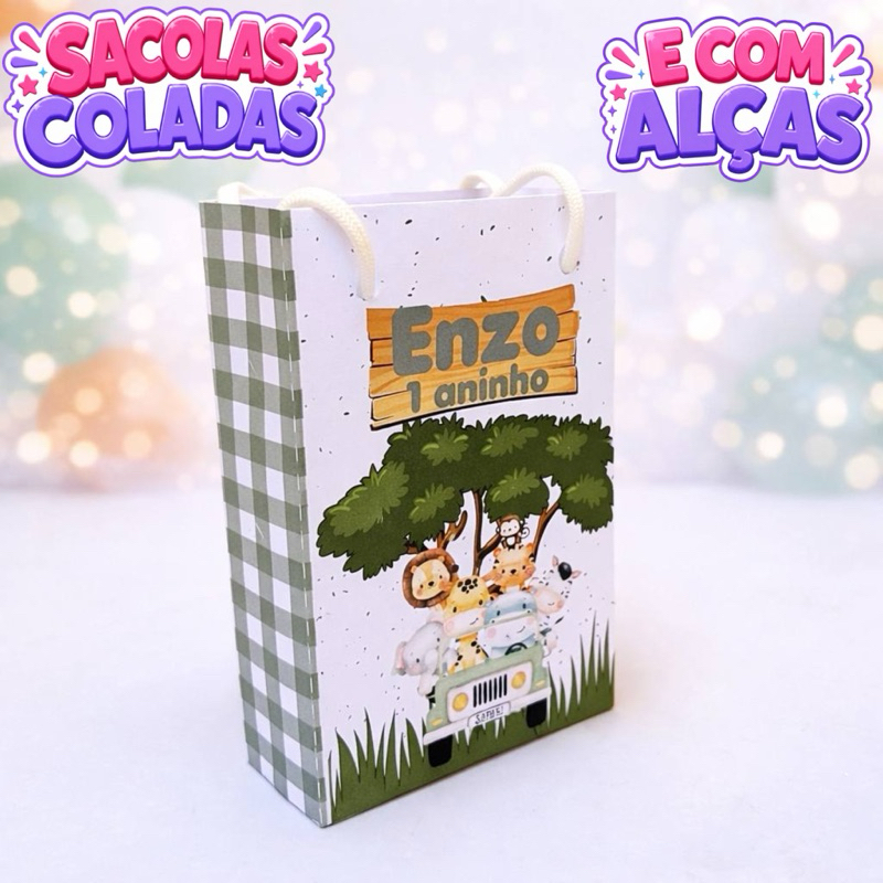 Sacolinha Safari Personalizados/Lembrancinha de Festa/Aniversário/Lembrancinha Festa Infantil vc
