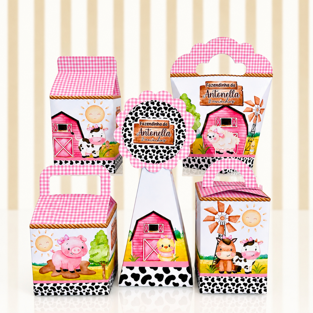 Caixas Personalizadas Fazendinha rosa, lembrancinha fazendinha rosa, caixinha fazendinha rosa