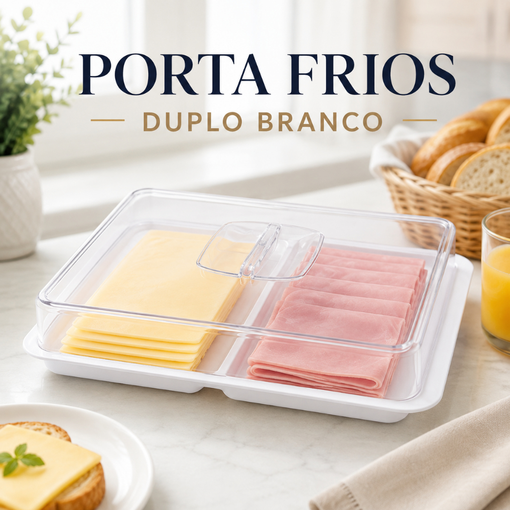 Porta Frios Duplo Organizador de Geladeira com Tampa Transparente Divisória para Presunto Queijo e Frios