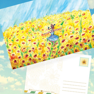 kit com 10 Cartões Postais [Menina no Campo de Girassóis] Presente Decorativo Correspondência