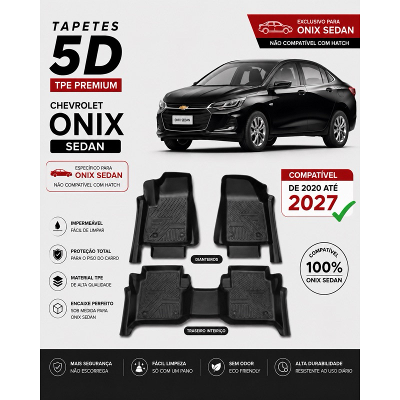 Tapete Bandeja Automotivo TPE 5D Sob Medida ONIX LT E LTZ  (SEDAN) – Resistente, Lavável e Antiderrapante ?✨