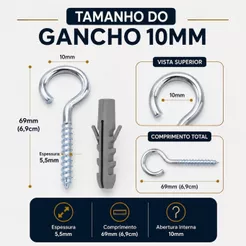 Kit Pitão e Bucha com Anel 10MM Kit 25 50 100 Gancho Fechado Kit Pitao Zincado com Bucha Fixação