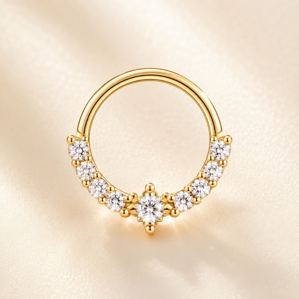 Piercing Nariz Septo Mini Estrela Cravejado com Zircônias Dourado 8mm