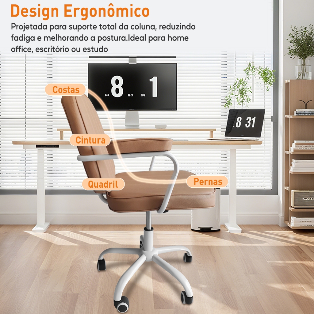 Cadeira De Escritório Giratória Cadeira de Diretor Retrô Luxuosa em Couro, Giratória e Ergonômica para Escritório — imagem 2 de 2