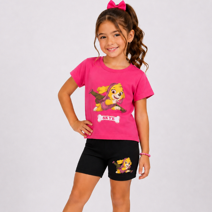 Conjunto Feminino Infantil Skye, Bermuda Cotton Blusinha Viscolycra