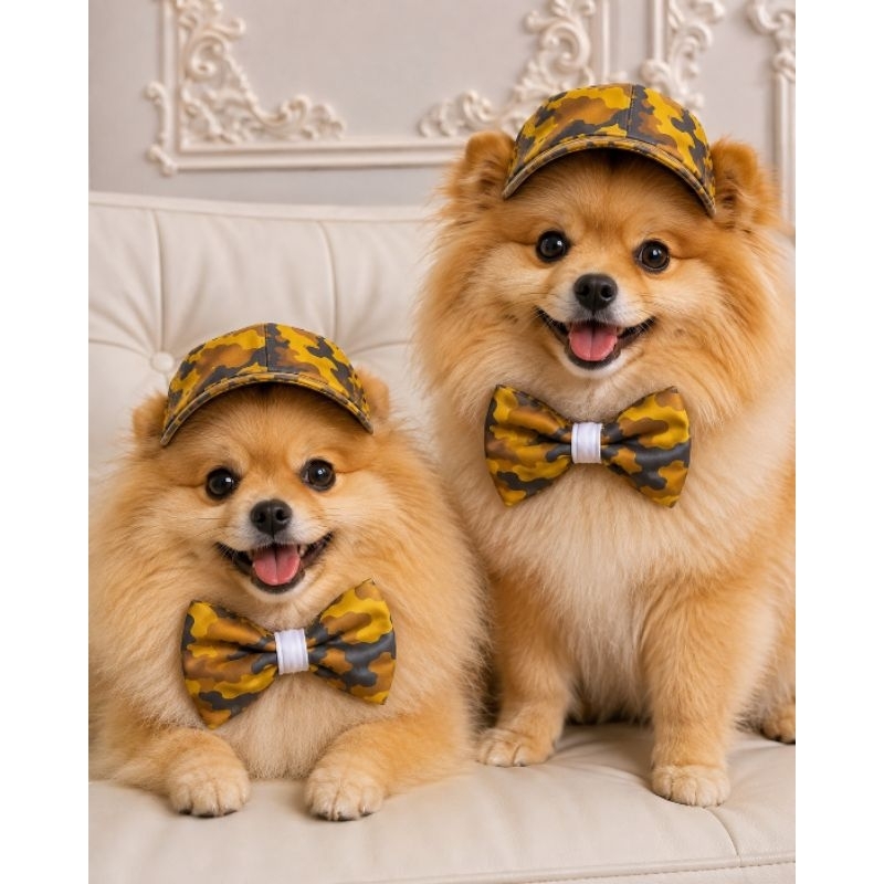 Boné Pet Cachorro Luxo Sarja + Gravata Borboleta Ajustável Acessório Cão Gato  Confortável PP ao GG
