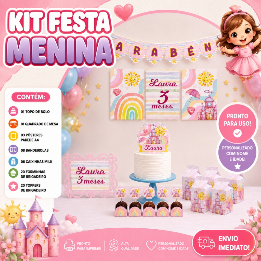 Kit festa Aquarela Menina Personalizada no Tema /Lembrancinha de Festa /Aniversário / Só um bolinho