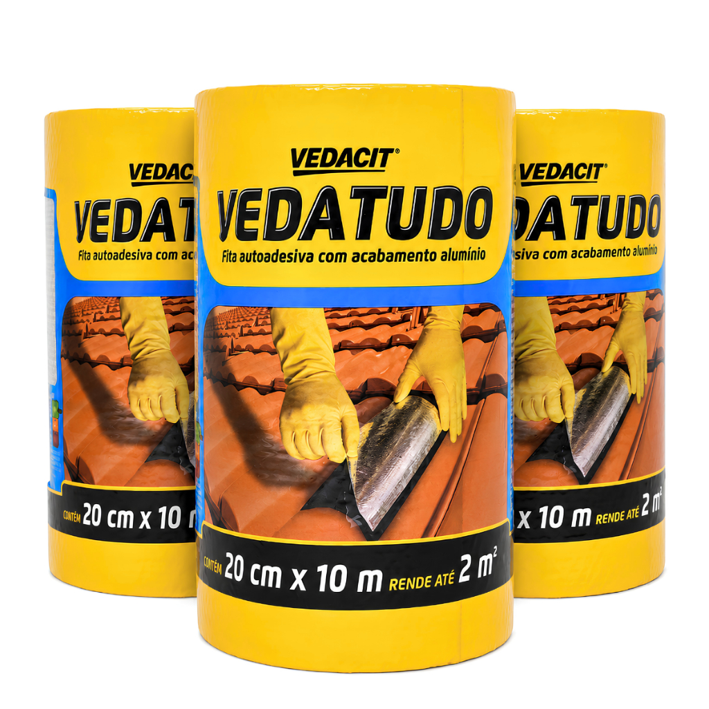 Manta Asfáltica Vedatudo 20cm x 10m Vedacit Un Kit 2 e 3 Rolos Autoadesiva Prateada