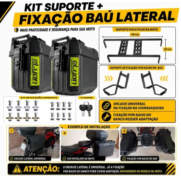 Par Bau Bauleto Lateral 32 Litros Com Suporte Universal Todas Motos — imagem 2 de 2