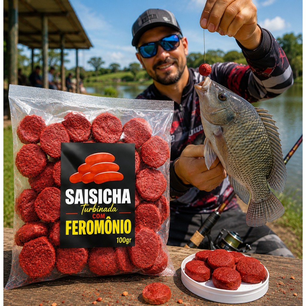Isca Natural Salsicha Empanada com Feromônio para Pesca Tilápia Pacu Carpa