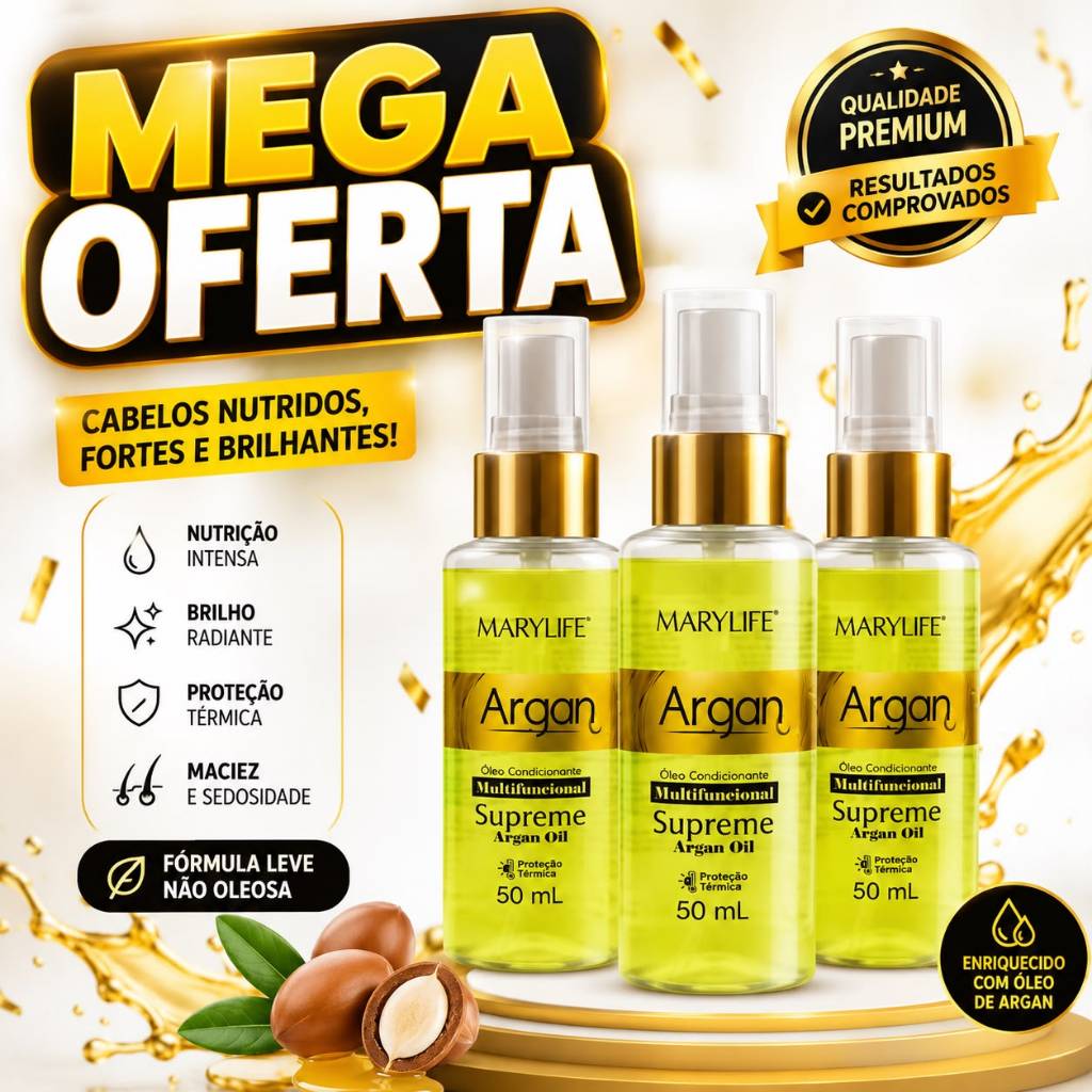 Kit 03 Óleo Supreme Argan Multifuncional Mary Life 50ml