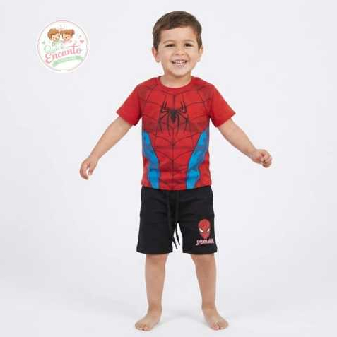 Conjunto Infantil Masculino Homem-Aranha Camiseta Algodão + Bermuda Moletinho Menino