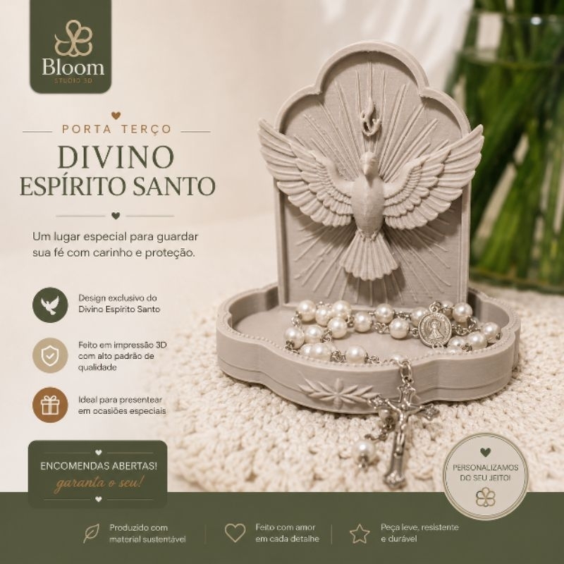 Porta Terço Divino Espírito Santo Decorativo | Porta Rosário Religioso de Parede | Decoração Católica