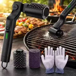 Escova Elétrica para Churrasqueira Grill Limpador Portátil com Cabeças Intercambiáveis