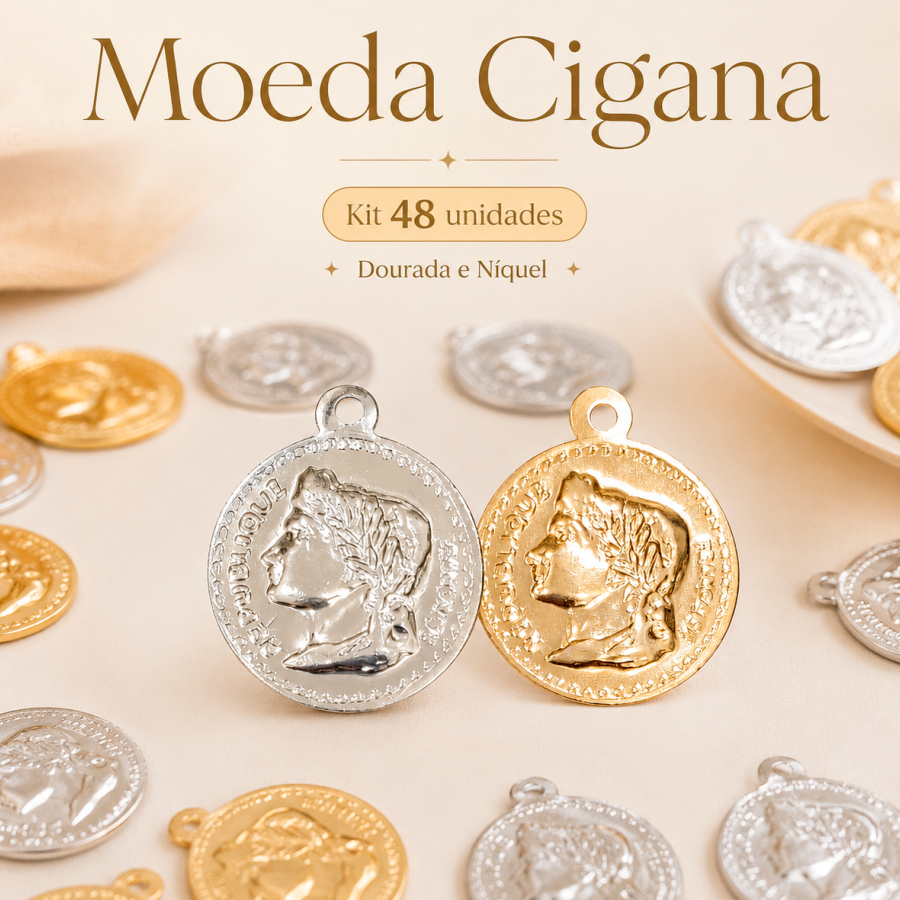 Moeda Cigana Pequena Kit 48 Unidades Artesanato Bijuteria Decoração Religiosa