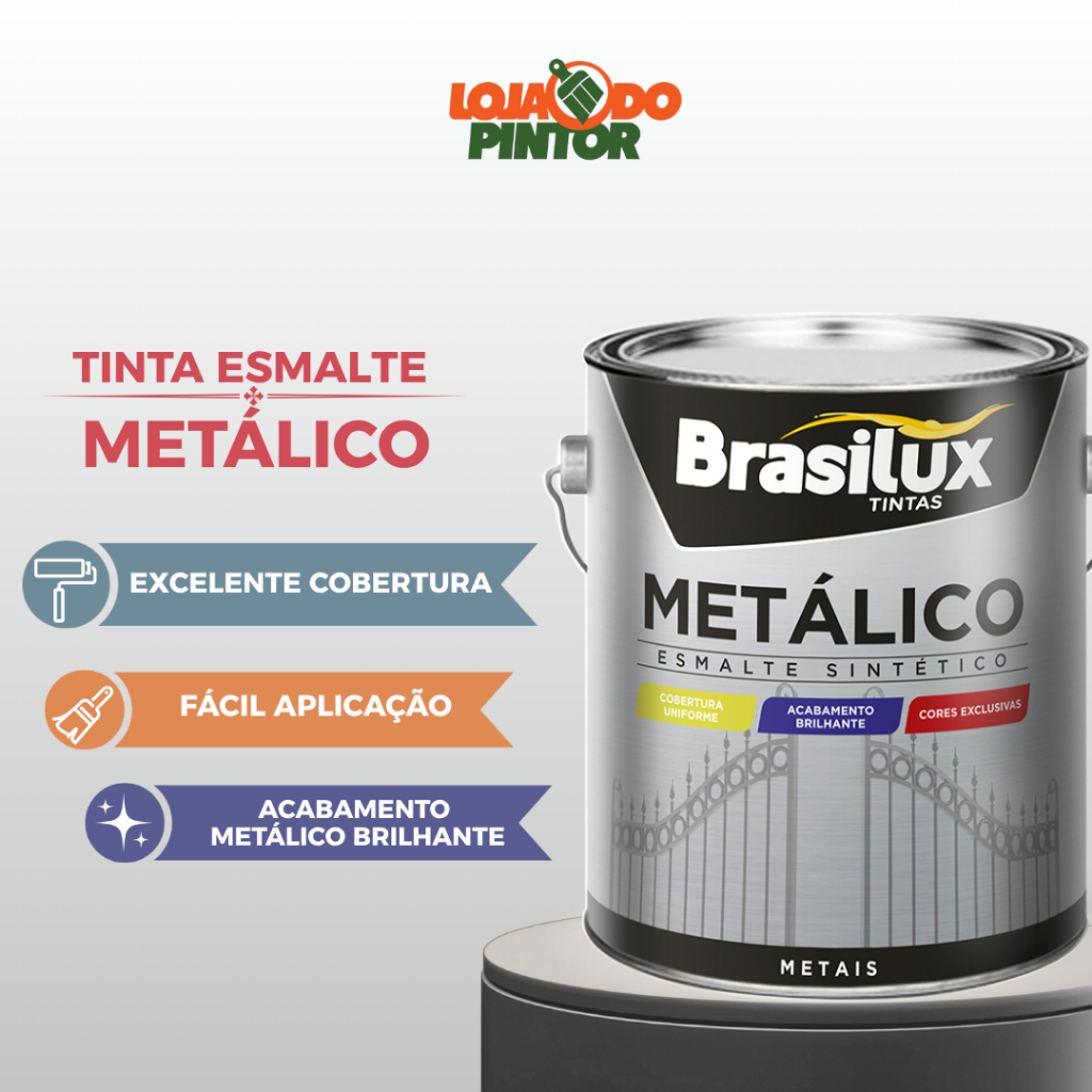 Tinta Esmalte Metálico 3,6L Brilhante Para Metais Secagem Rápida Brasilux