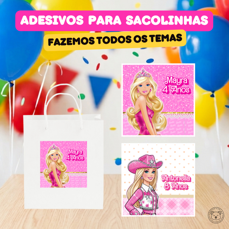 ENVIO RÁPIDO Adesivo Rótulo Personalizado para Sacolinha Barbie Princesa Boiadeira | Aniversário, Lembrancinhas, Mimos