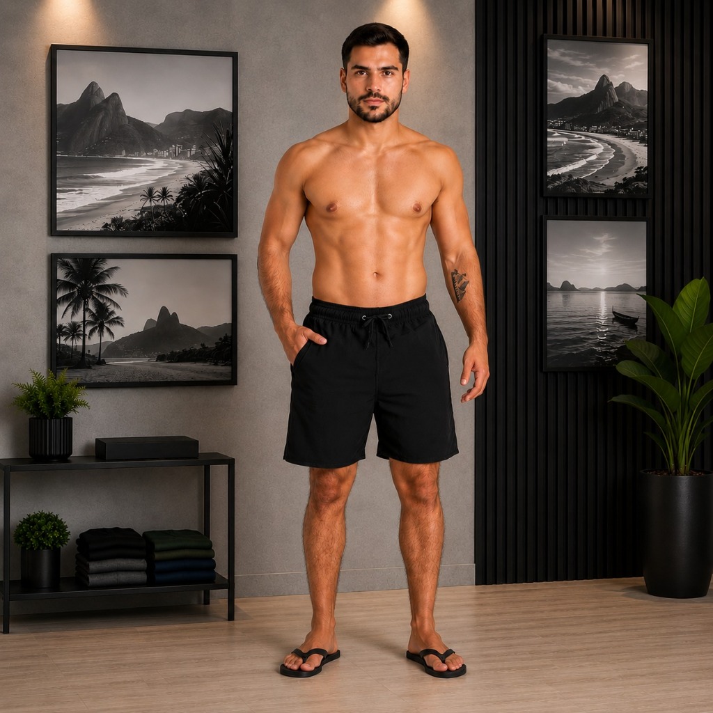 Short Elastano Masculino Praia Academia Com 3 Bolsos Bermuda Casual Atividade Física