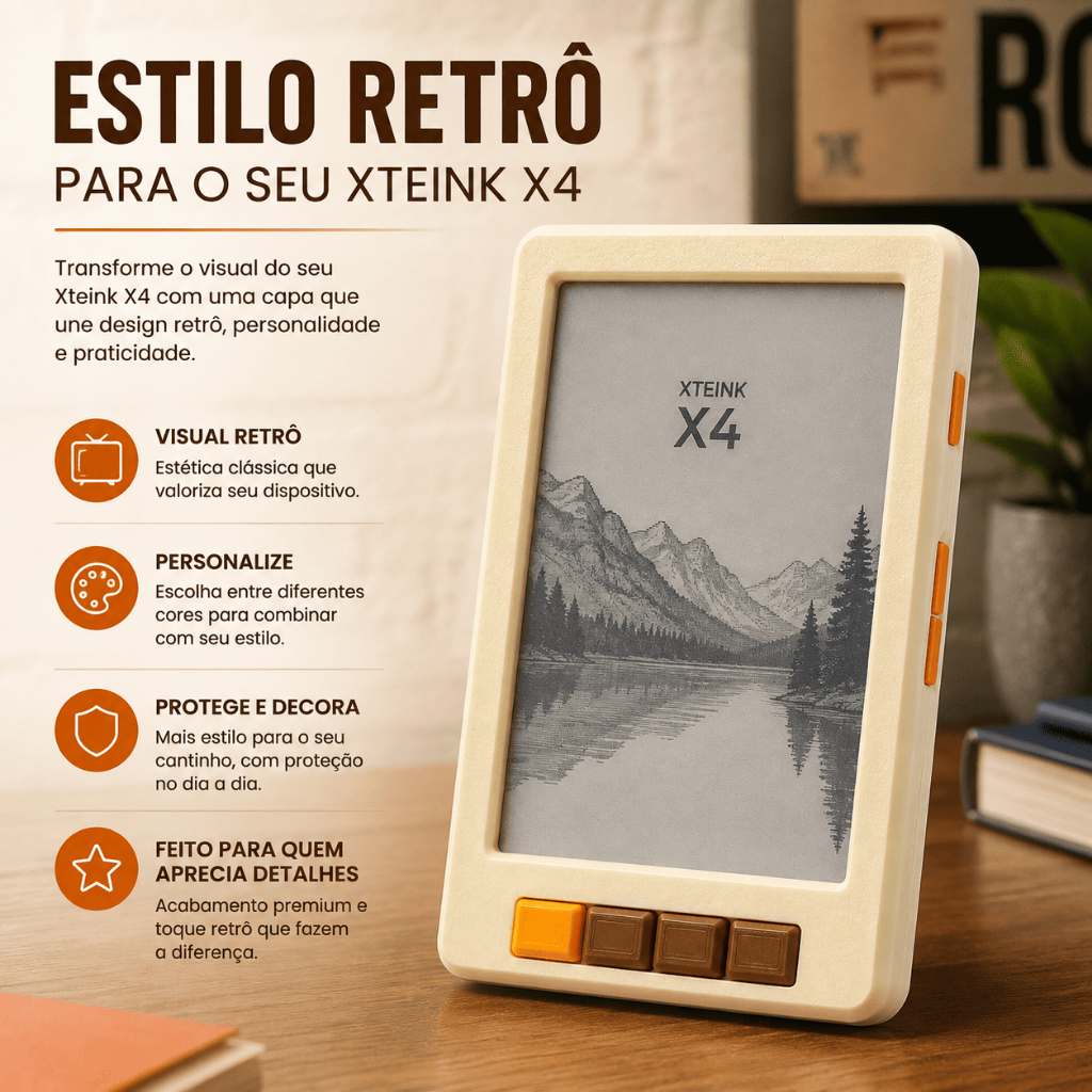 Capa de Proteção Estilo Retrô para Xteink X4 Resistente Proteção Contra Impactos e Arranhões
