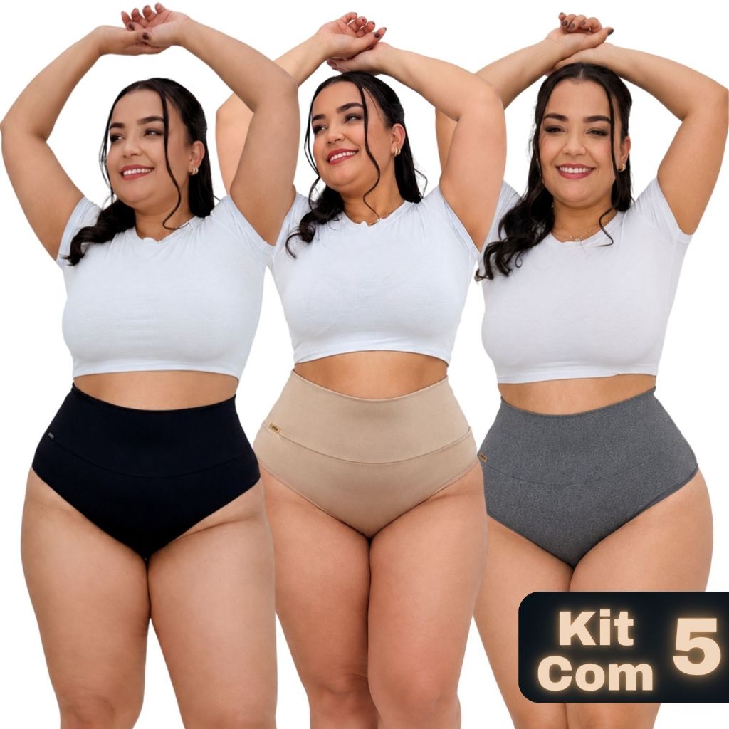 kit 5 Cintas Plus Size Suplex Alta Compressão Cós Duplo Pós-Parto Gestante Não Enrola