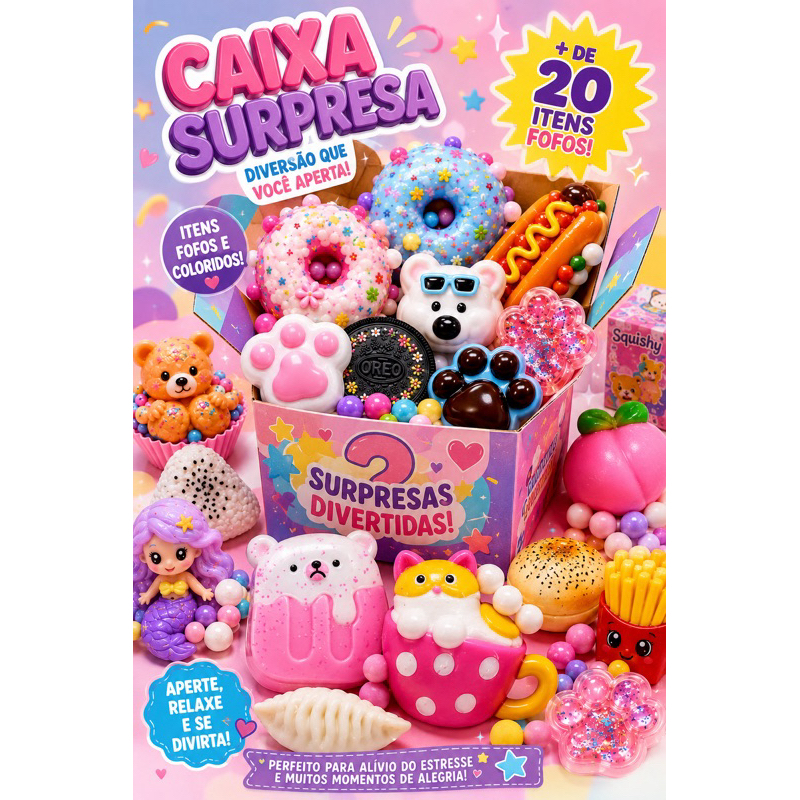Kit 2 Squishys Surpresa Fofos + Brinde Chaveiro | Fidget Sensorial Macio Antiestresse | Modelos Sortidos — imagem 2 de 2
