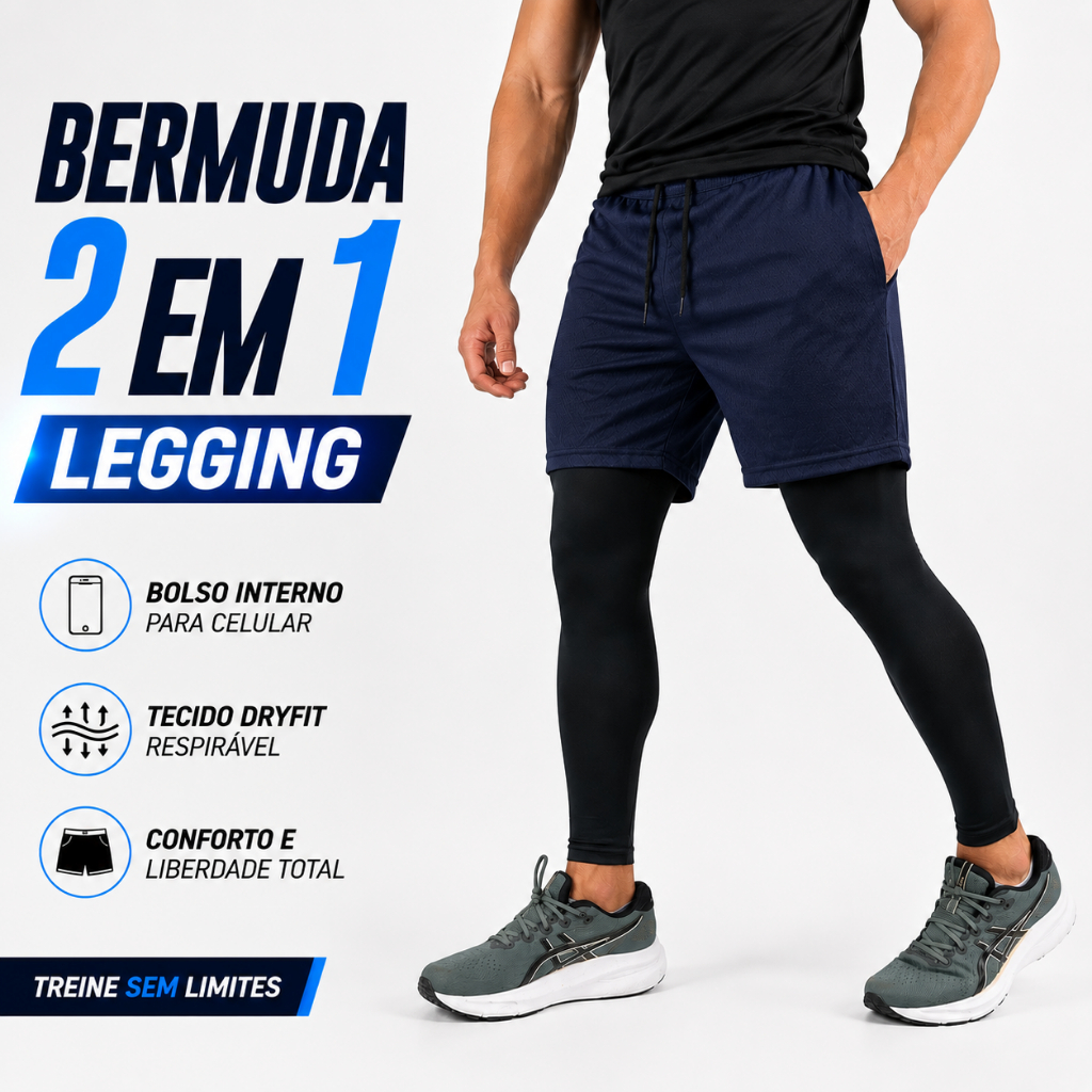 Calça Legging Masculina com Shorts Sobreposto
