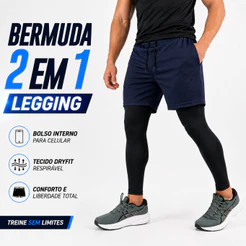 Calça Legging Masculina com Shorts Sobreposto