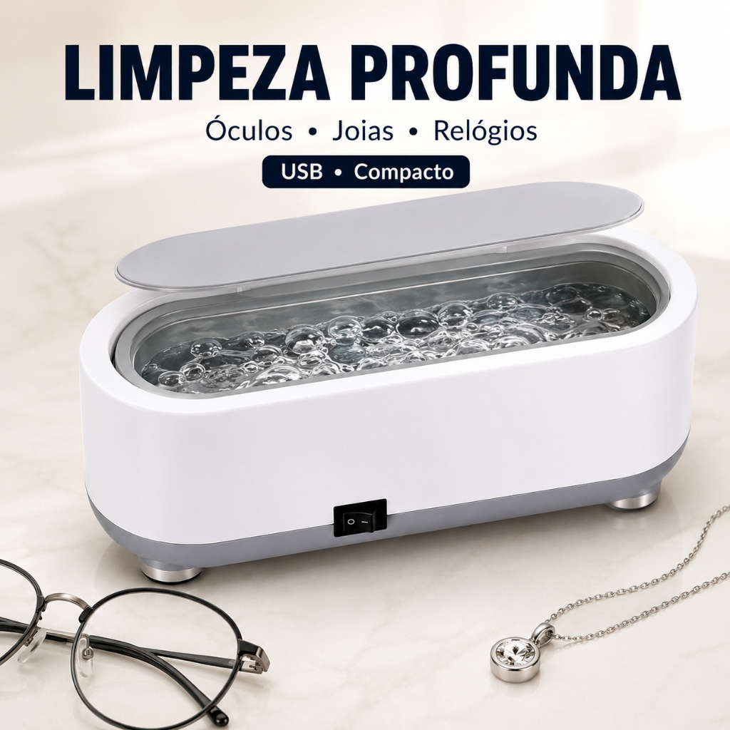 Limpador Ultrassônico Portátil  para Óculos Relógios Joias Barbeador Acessórios Compacto USB