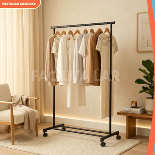 Arara De Roupas Cabideiro Metal Reforçado Rodinhas Ajustavel Organizador De Roupas Closet…