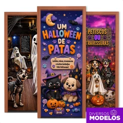 Capa de Porta Halloween Pet 0,80x2,10m Decoração Pet Shop Veste Porta Em Tecido Sublimado C/ Elástico