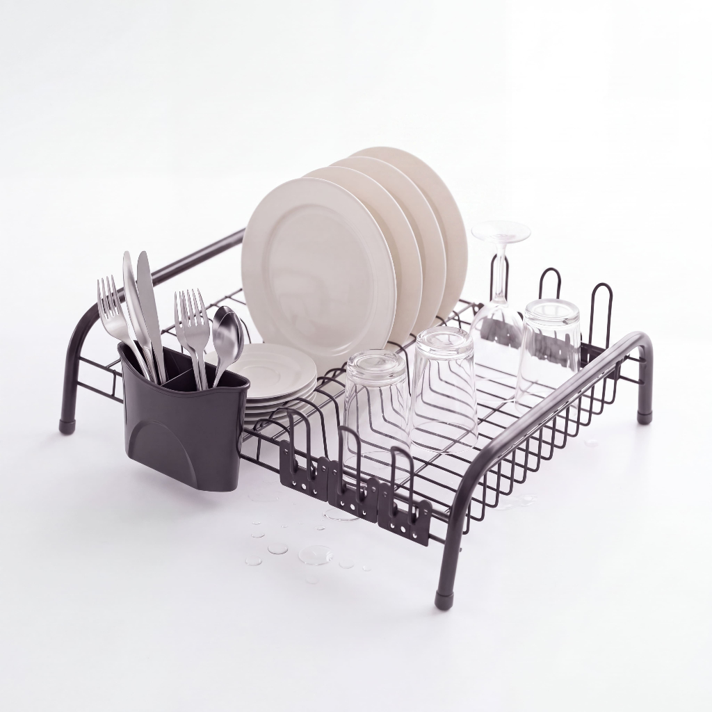 Escorredor De Louça All Black 12 Pratos  Porta 6 Copos & Porta Talher Embutido