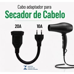 Adaptador Tomada Secador Cabelo Cabo Reforçado 20a 3p Pra 10a 2p 1kv 2x2,5 Não Pega Fogo