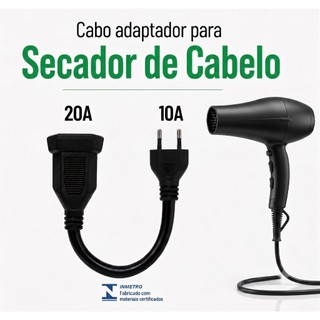 Adaptador Tomada Secador Cabelo Cabo Reforçado 20a 3p Pra 10a 2p 1kv 2x2,5 Não Pega Fogo