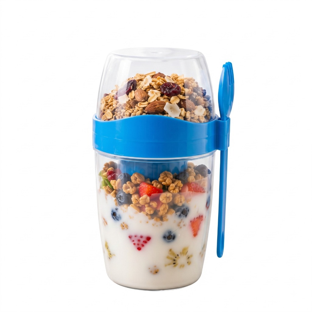 Copo Pote Para Salada Cereais E Iogurte 870ml Com Molheira Tampa E Talher Reutilizável Fitness Portátil