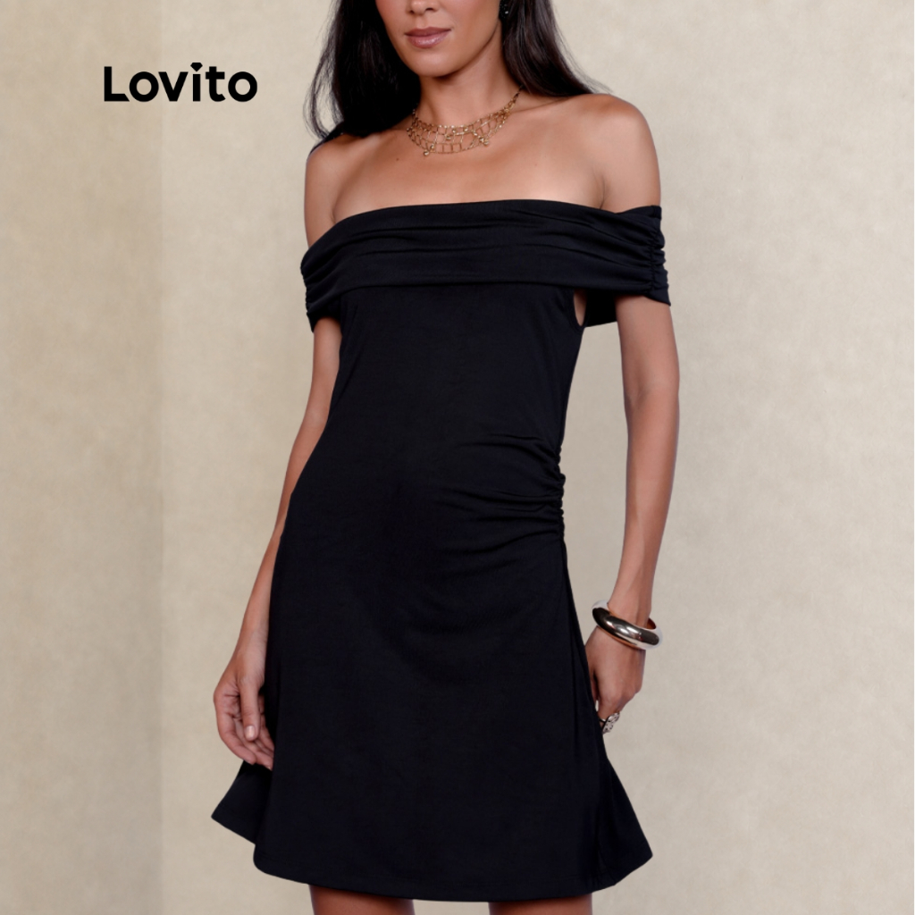 Lovito Vestido Feminino Curto Ombro a Ombro DRB936BRL966