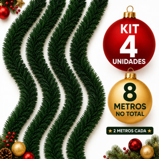 Kit 4 Festão Verde 2 Metros Cada Enfeite De Natal Decoração Natalina Guirlanda
