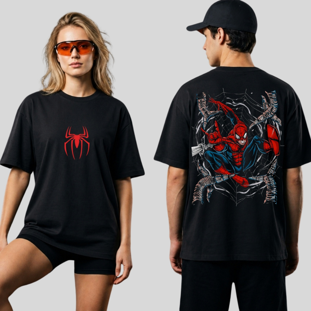 Camiseta Oversized 100% Algodão Confortável Estampada Frente e Costas Homem Aranha Spider Man 1