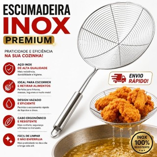 Escumadeira  de  aço  inox  premium resistente  para cozinha ideal para frituras massas e legumes