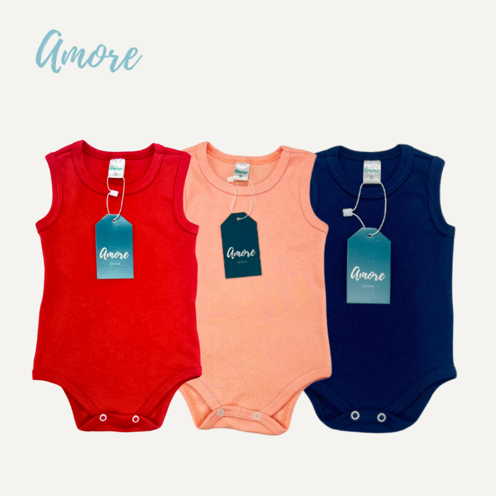 Roupa de Bebê Body Regata Verão Calor Amore 100% Algodão
