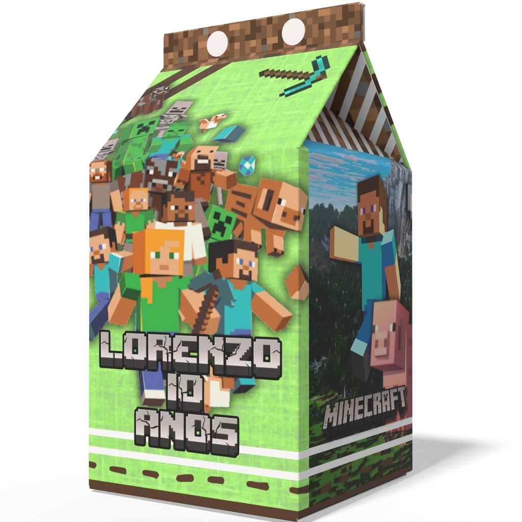 Caixinha Milk MineCraft para Festa Personalizada - Lembrancinha para Festa - NOME e IDADE