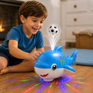 Tubarão Soprador de Bolinha Móvel Brinquedo Infantil Com Luzes Sons e Música Giro 360° Cauda Móvel
