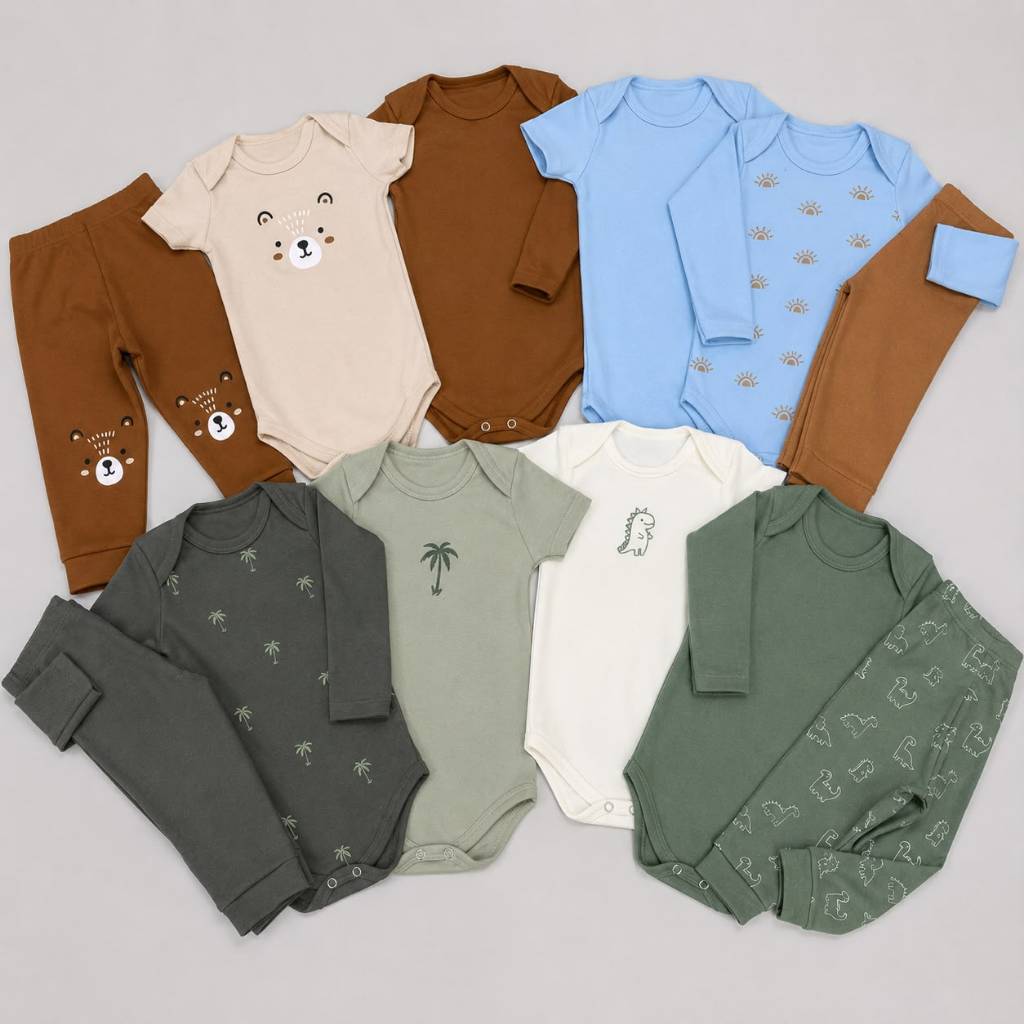 Kit Minimalista 12 peças body bebê manga curta manga longa calça Menino P ao GG