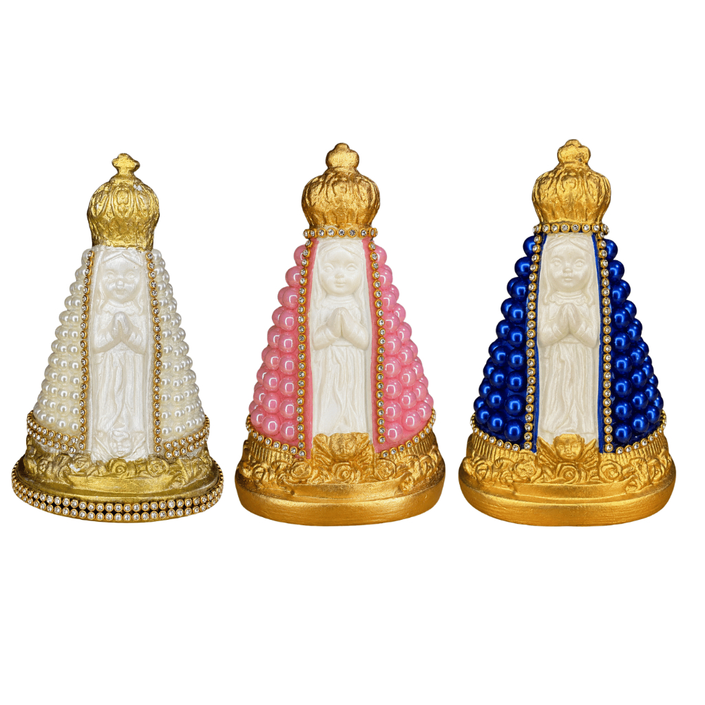 Imagem Nossa Senhora Aparecida Baby 14cm Pérolas e Strass Lembrancinha Batizado Casamento Crisma