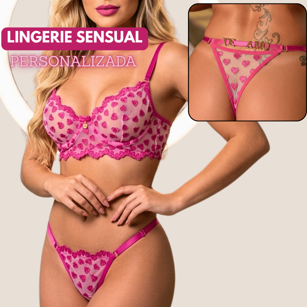 Lingeries Sensuais Tule Bordado Calcinha Personalizada Letras Langerie Conjunto Feminino Lingerie