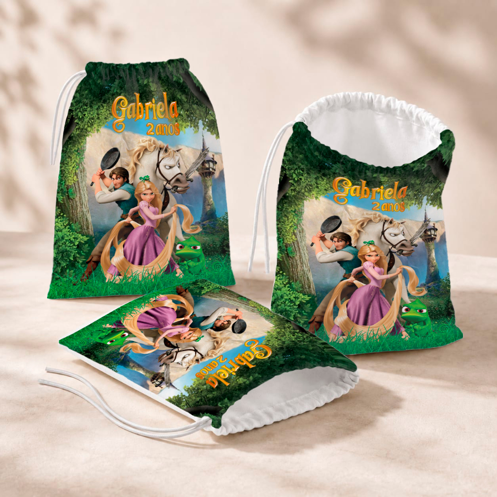 20 Sacolinhas Personalizada Festa Infantil 18x26 Aniversário Lembrancinha Enrolados Rapunzel M1