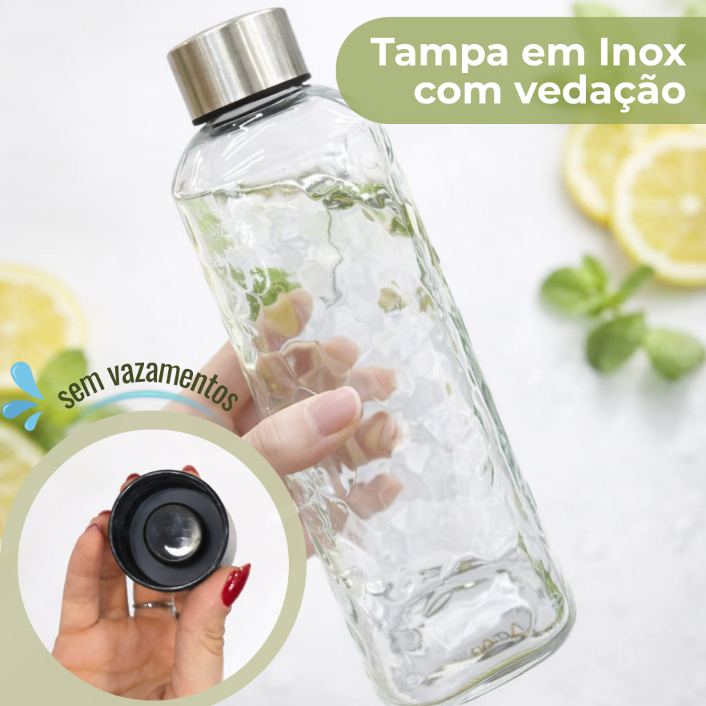Kit 2 Garrafas de Vidro 1 Litro Tampa Inox Água Suco Geladeira · foto 2