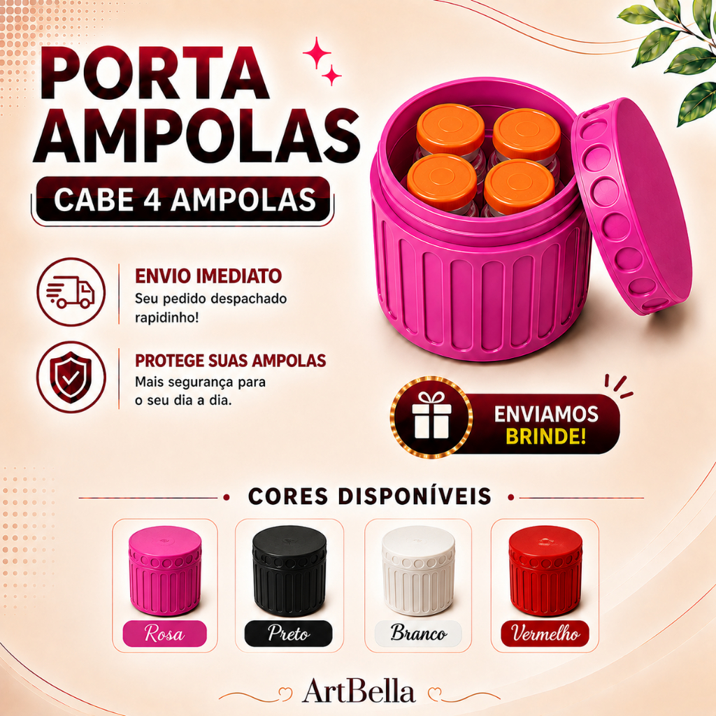 Porta Ampolas para 4 Frascos de 0,5 ml até 3 ml - Estojo Organizador